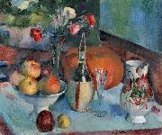 Henry Ottmann Nature morte aux fruits et a la fiasque de vin oil painting